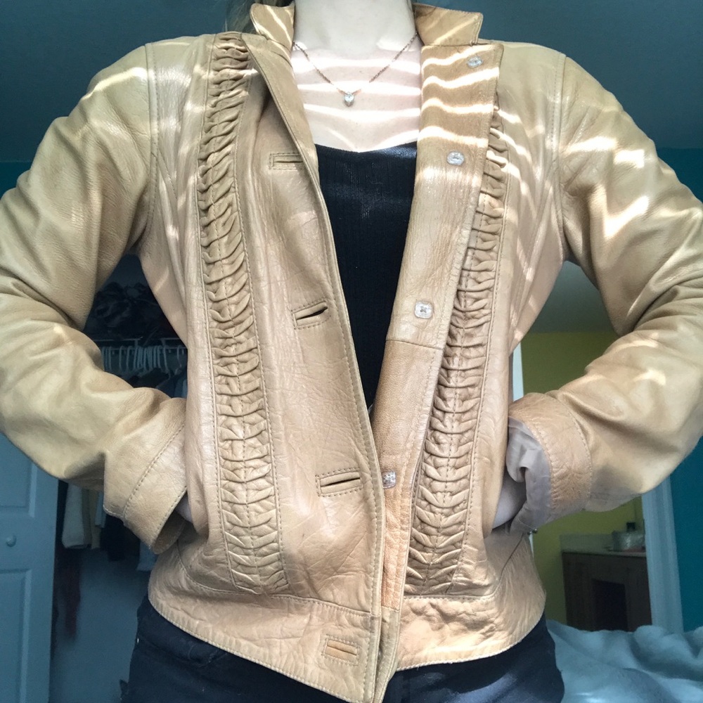 Light brown leather jacket by lucky brand, size XS